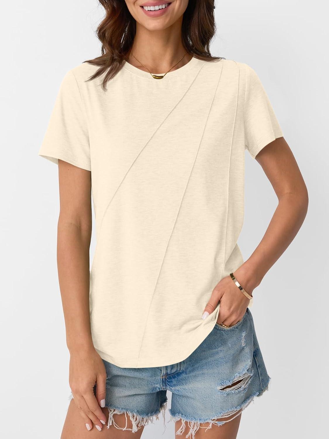 imageAUTOMET Womens Summer Tops Workout Shirts Beach Vacation Outfits Business Tshirts Dressy Fashion Spring Clothes 2025Cream
