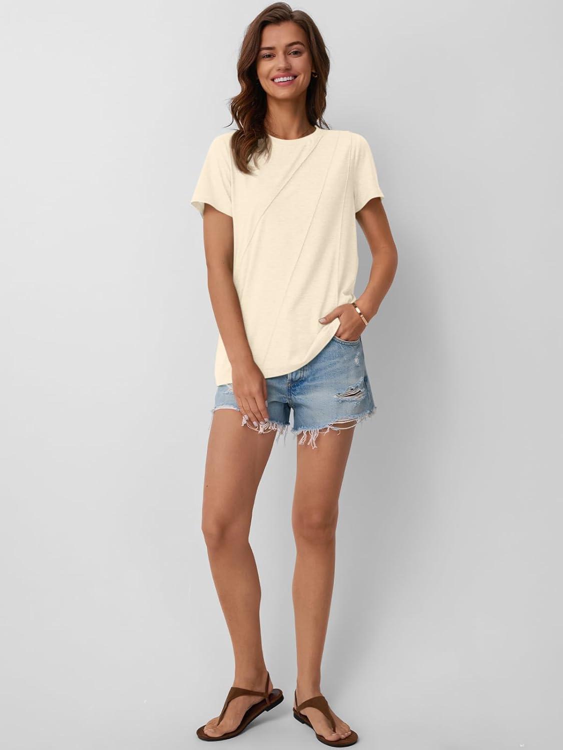 imageAUTOMET Womens Summer Tops Workout Shirts Beach Vacation Outfits Business Tshirts Dressy Fashion Spring Clothes 2025Cream