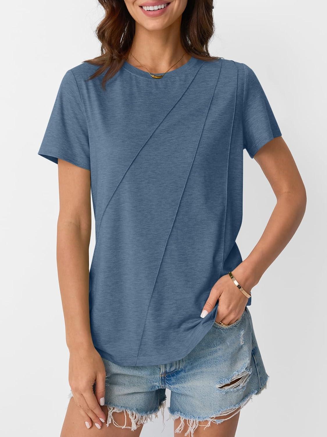 imageAUTOMET Womens Summer Tops Workout Shirts Beach Vacation Outfits Business Tshirts Dressy Fashion Spring Clothes 2025Navy