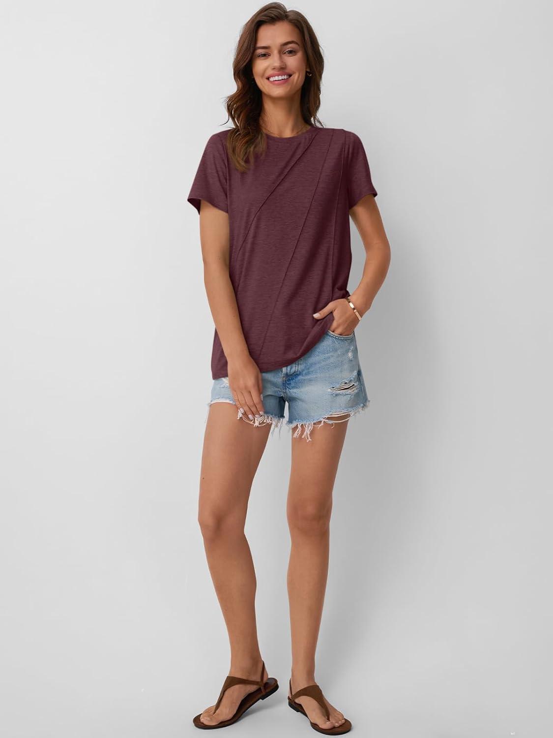 imageAUTOMET Womens Summer Tops Workout Shirts Beach Vacation Outfits Business Tshirts Dressy Fashion Spring Clothes 2025Winered