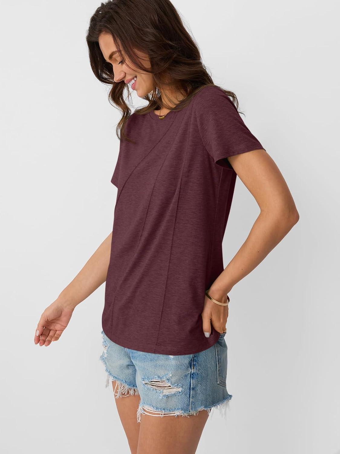 imageAUTOMET Womens Summer Tops Workout Shirts Beach Vacation Outfits Business Tshirts Dressy Fashion Spring Clothes 2025Winered