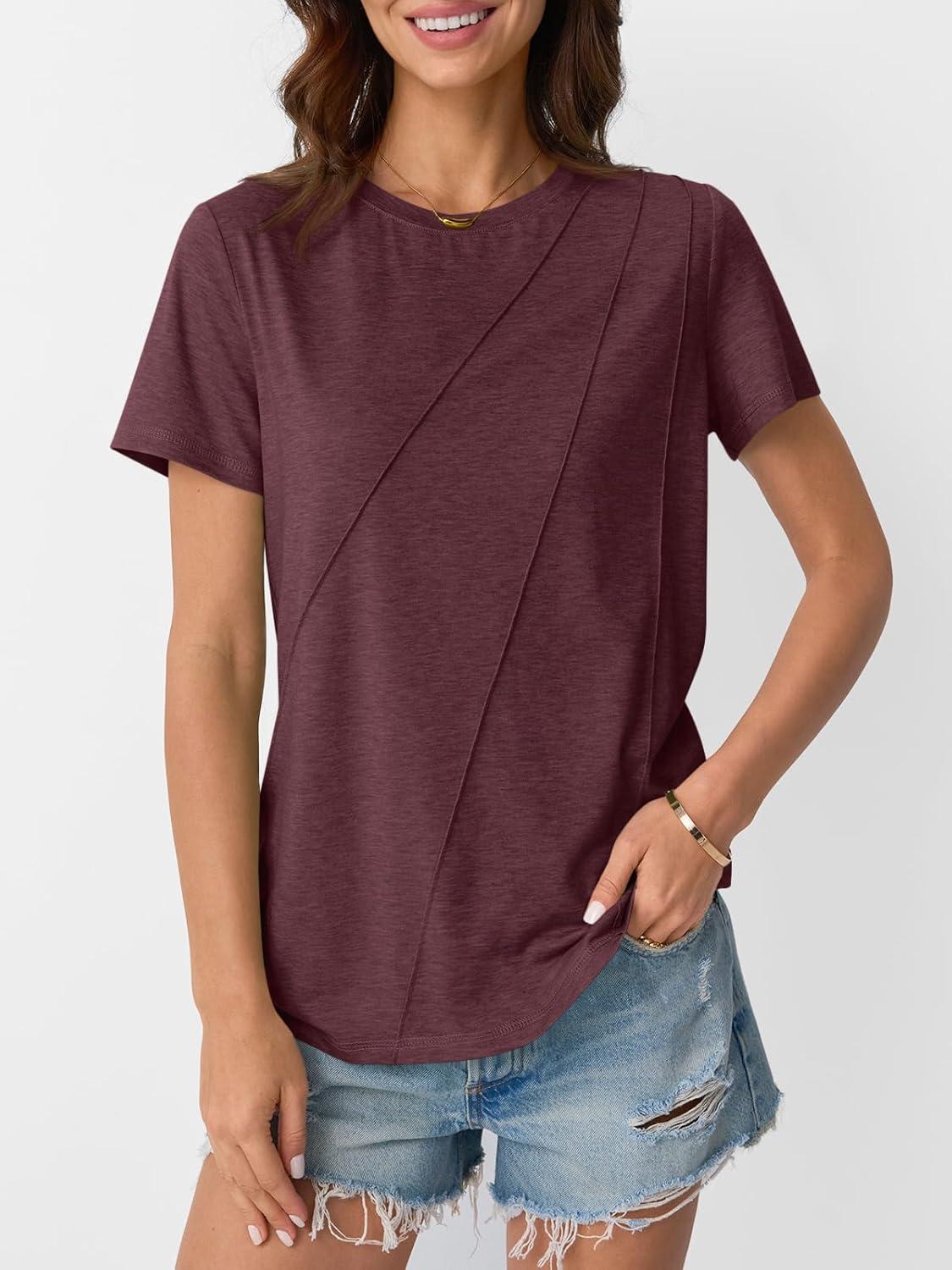 imageAUTOMET Womens Summer Tops Workout Shirts Beach Vacation Outfits Business Tshirts Dressy Fashion Spring Clothes 2025Winered