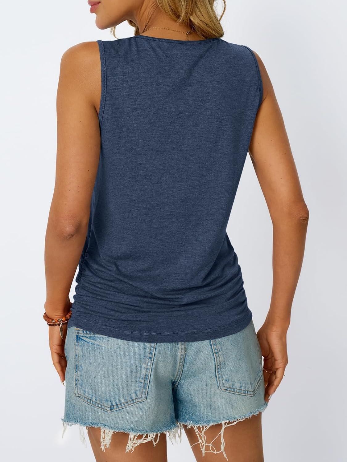 imageAUTOMET Womens Tank Tops 2025 Sleeveless Square Round Neck Ruched Spring Summer Tee Shirts Basic Outfits Trendy ClothesDarkblue