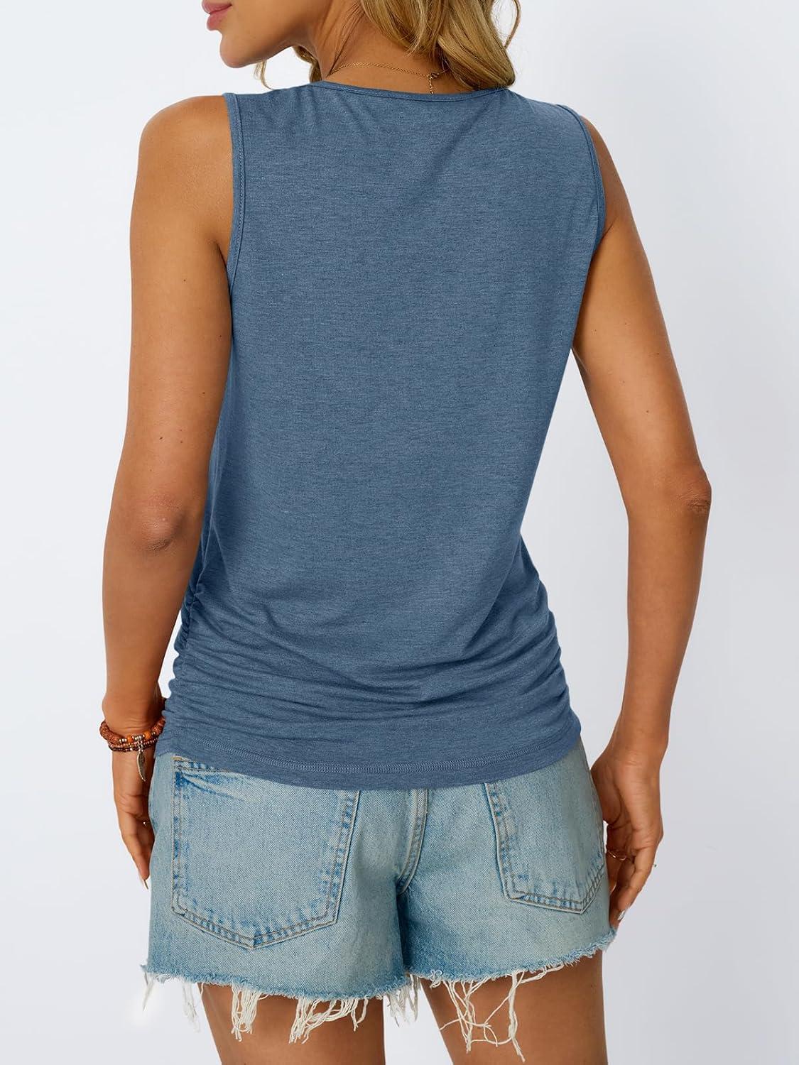 imageAUTOMET Womens Tank Tops 2025 Sleeveless Square Round Neck Ruched Spring Summer Tee Shirts Basic Outfits Trendy ClothesGreyblue