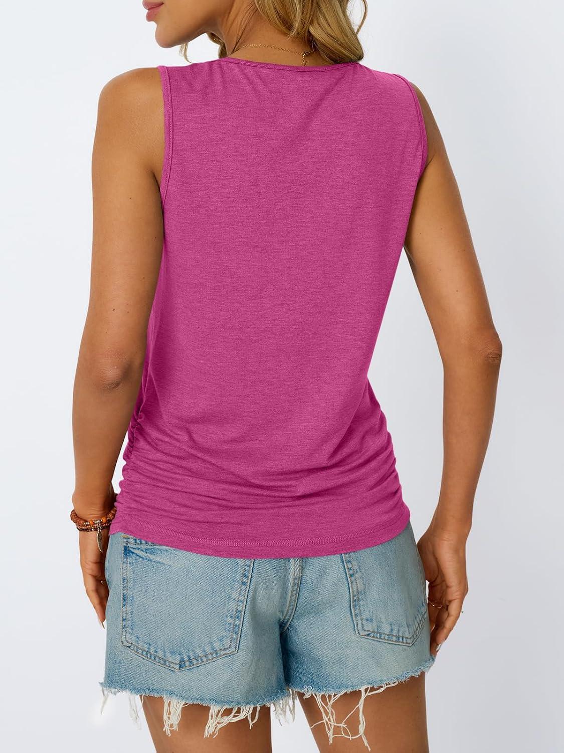 imageAUTOMET Womens Tank Tops 2025 Sleeveless Square Round Neck Ruched Spring Summer Tee Shirts Basic Outfits Trendy ClothesHotpink