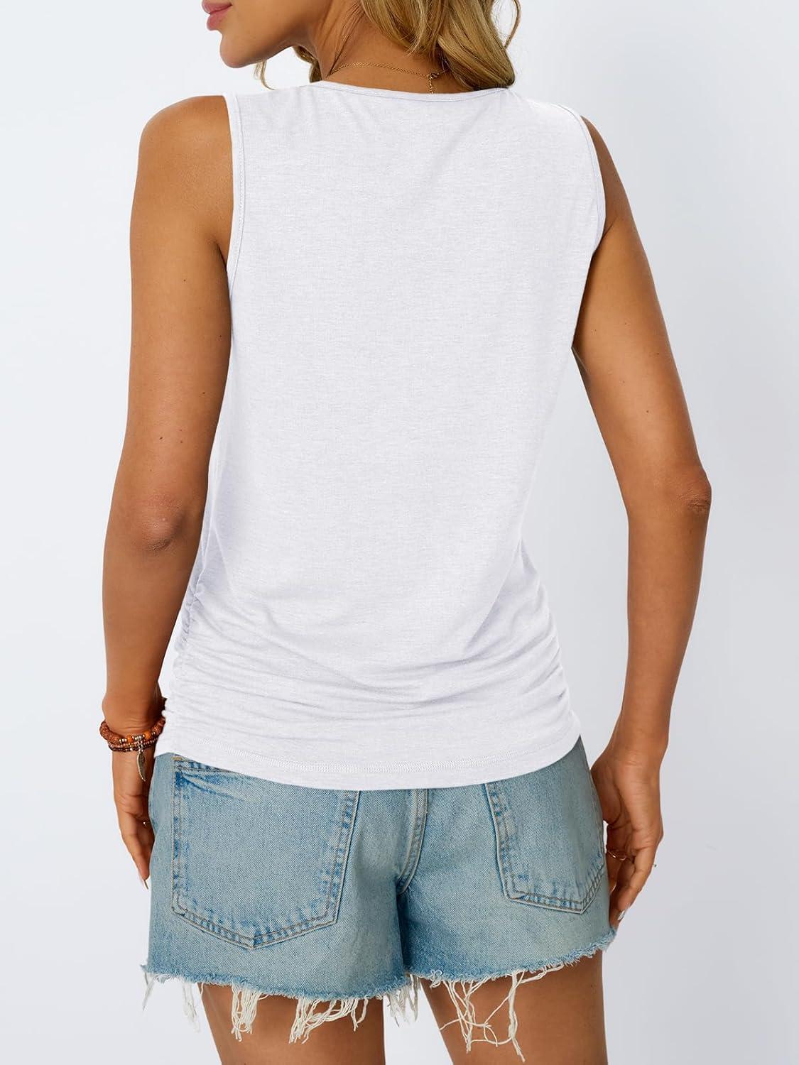 imageAUTOMET Womens Tank Tops 2025 Sleeveless Square Round Neck Ruched Spring Summer Tee Shirts Basic Outfits Trendy ClothesWhite