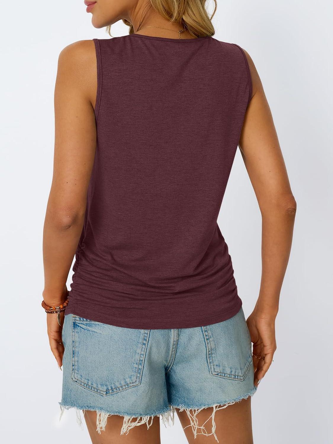 imageAUTOMET Womens Tank Tops 2025 Sleeveless Square Round Neck Ruched Spring Summer Tee Shirts Basic Outfits Trendy ClothesWinered
