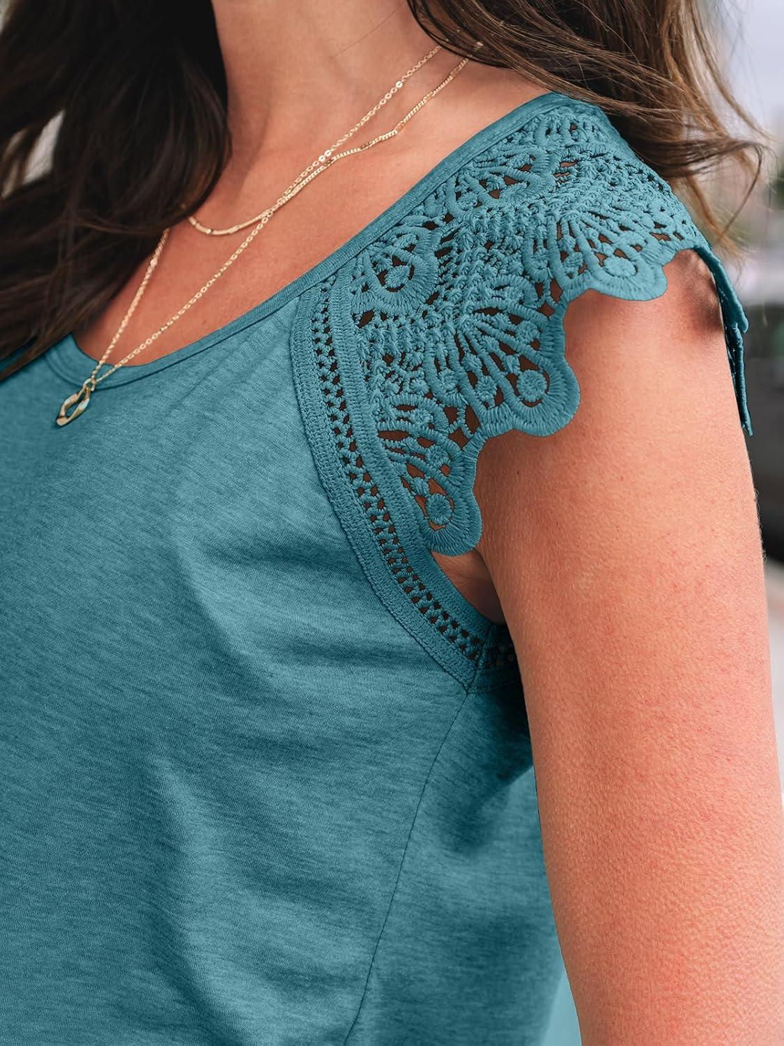 imageAUTOMET Womens Tops Casual Dressy Lace Summer Tee 2025 Cap Sleeve T Shirts Cute Basic Trendy Fashion Spring OutfitsBluegreen