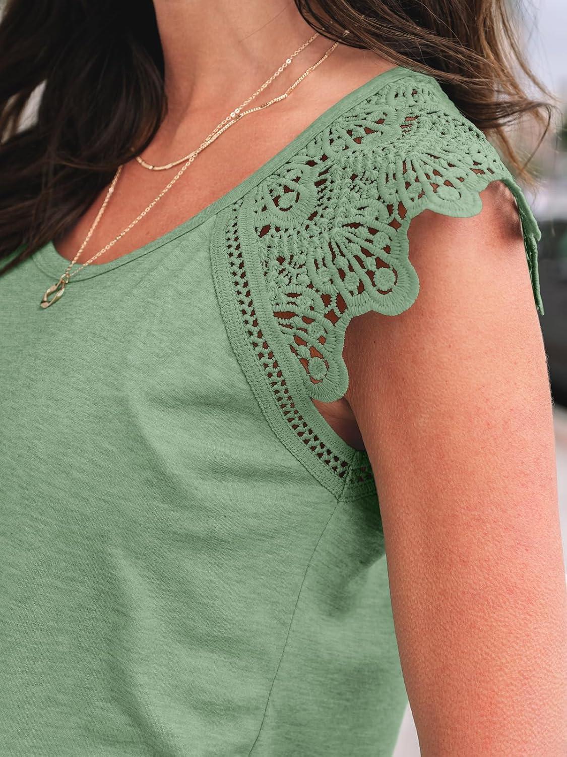 imageAUTOMET Womens Tops Casual Dressy Lace Summer Tee 2025 Cap Sleeve T Shirts Cute Basic Trendy Fashion Spring OutfitsGreen