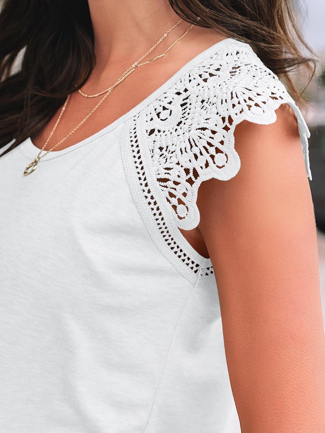 imageAUTOMET Womens Tops Casual Dressy Lace Summer Tee 2025 Cap Sleeve T Shirts Cute Basic Trendy Fashion Spring OutfitsWhite