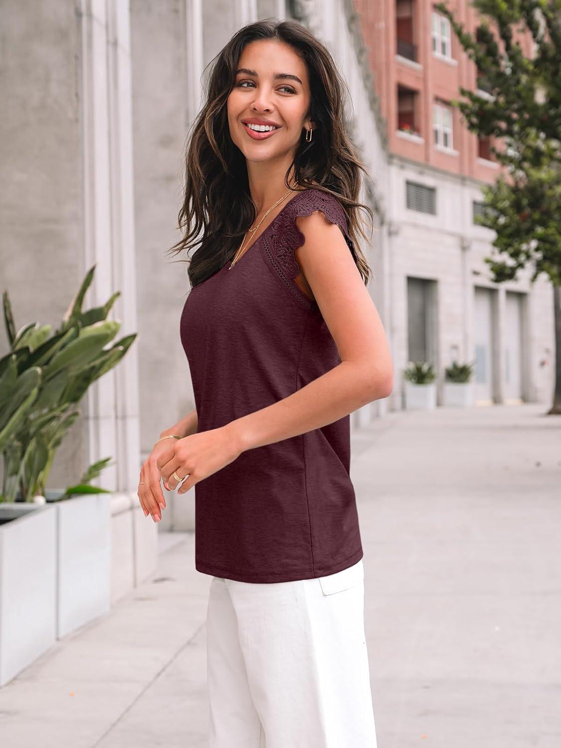 imageAUTOMET Womens Tops Casual Dressy Lace Summer Tee 2025 Cap Sleeve T Shirts Cute Basic Trendy Fashion Spring OutfitsWinered