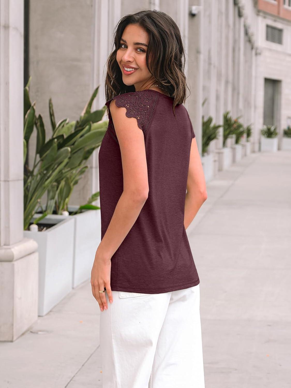 imageAUTOMET Womens Tops Casual Dressy Lace Summer Tee 2025 Cap Sleeve T Shirts Cute Basic Trendy Fashion Spring OutfitsWinered