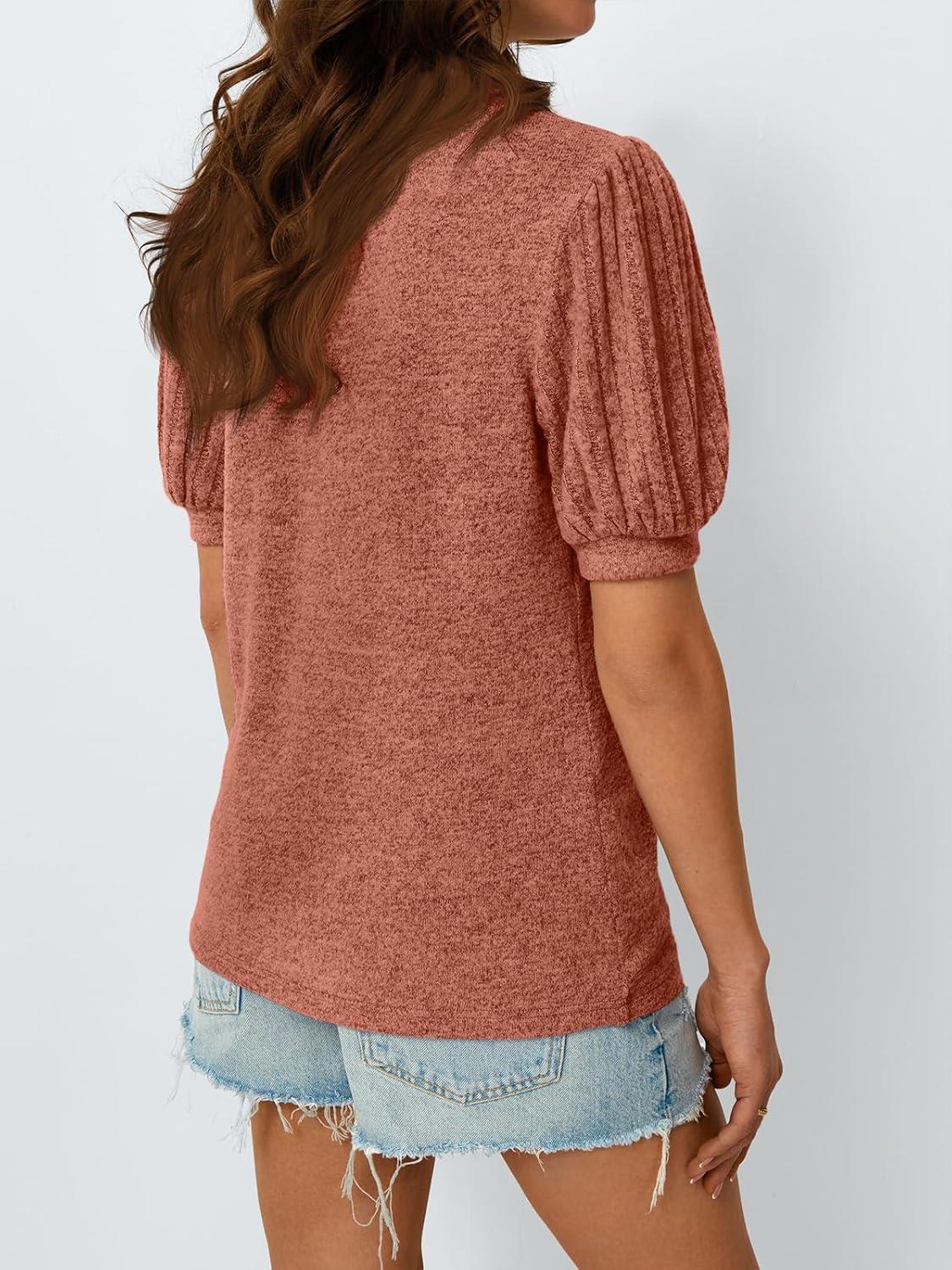 imageAUTOMET Womens Tops Summer Sweater Long Tunic Dressy Casual Blouses Business Cute Trendy Short Sleeve Shirt 2025Brown