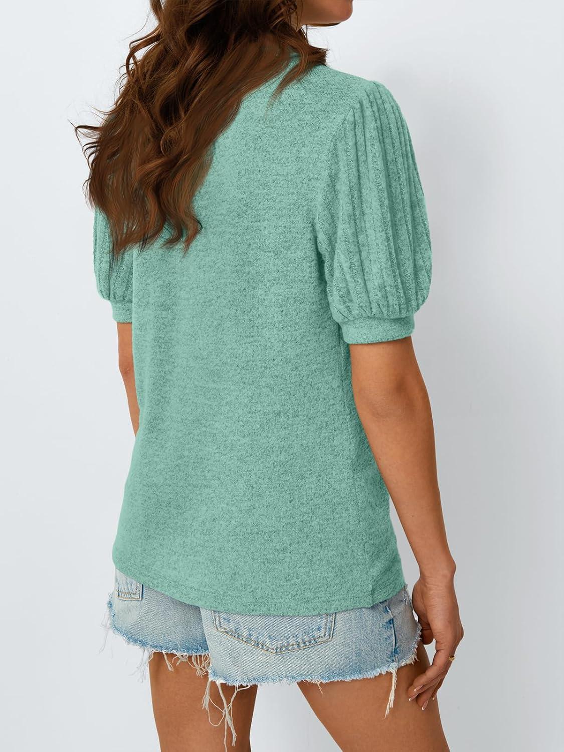 imageAUTOMET Womens Tops Summer Sweater Long Tunic Dressy Casual Blouses Business Cute Trendy Short Sleeve Shirt 2025Green