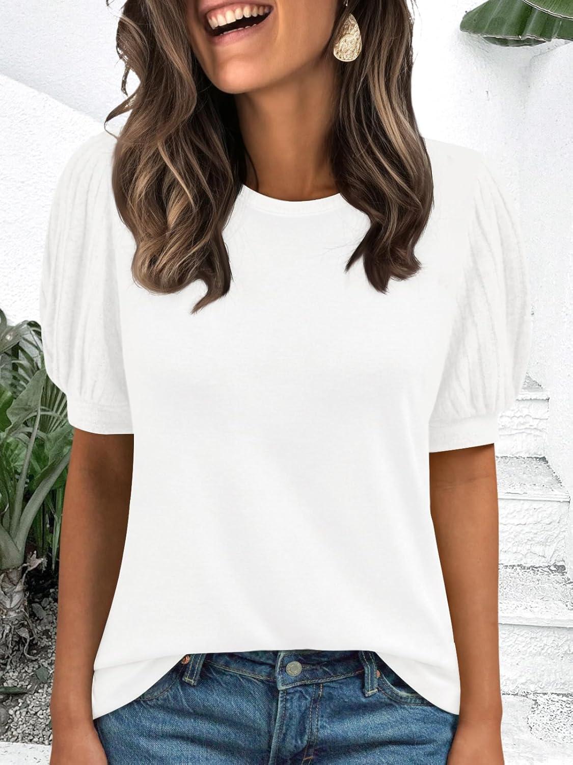 imageAUTOMET Womens Tops Summer Sweater Long Tunic Dressy Casual Blouses Business Cute Trendy Short Sleeve Shirt 2025White