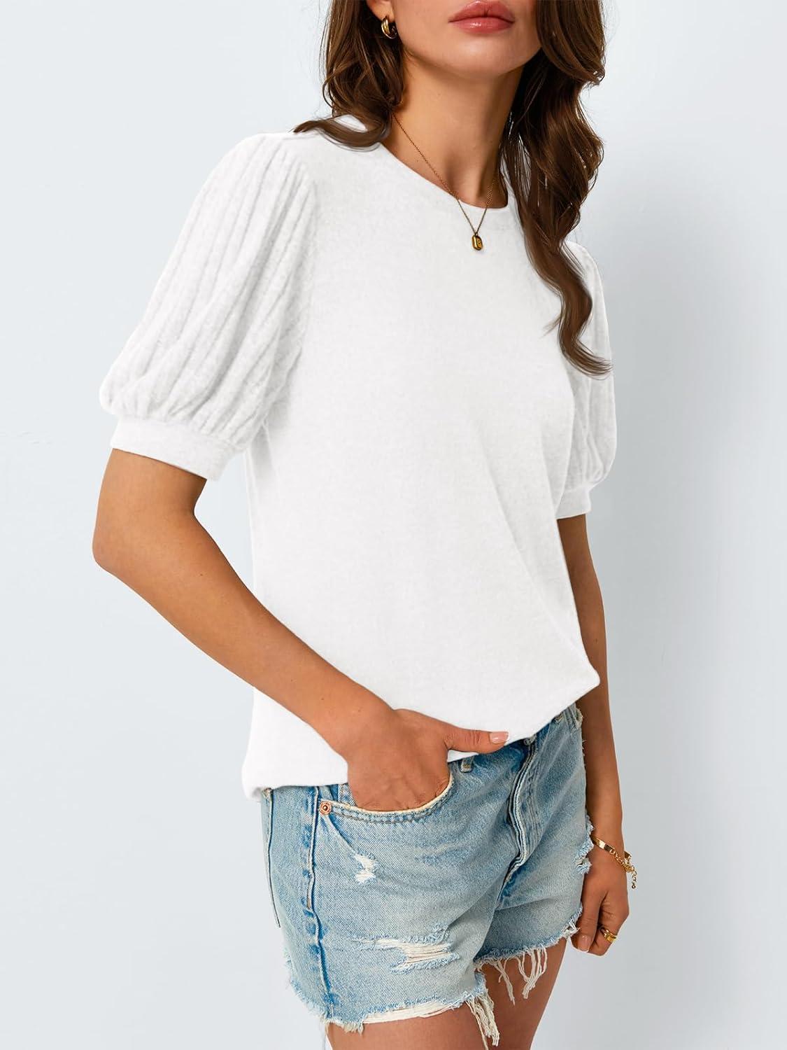 imageAUTOMET Womens Tops Summer Sweater Long Tunic Dressy Casual Blouses Business Cute Trendy Short Sleeve Shirt 2025White