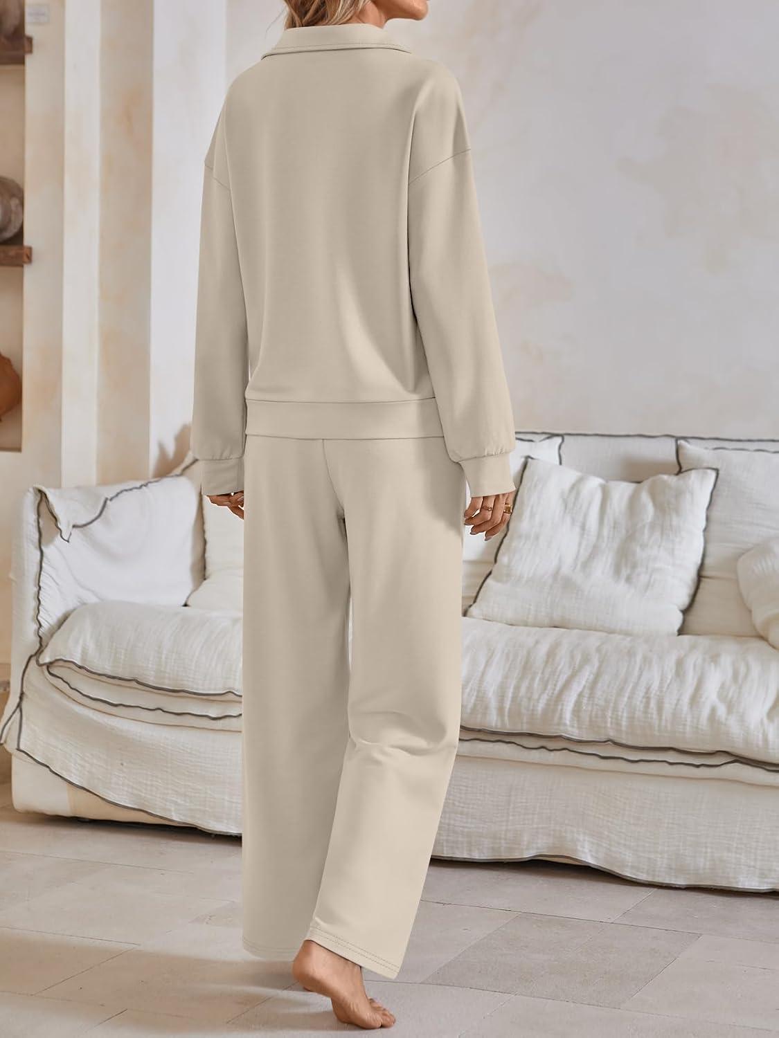 imageAUTOMET Womens Track Suits Set Sweatsuits Two Piece Outfits Lounge Sets Half Zip Lapel Sweatshirts Fall Fashion ClothesKhaki