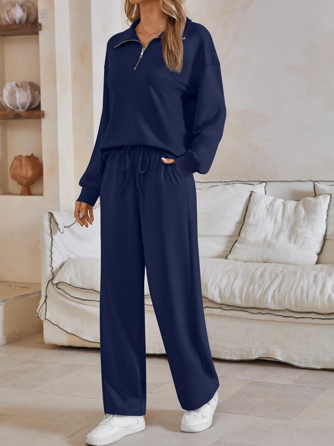 imageAUTOMET Womens Track Suits Set Sweatsuits Two Piece Outfits Lounge Sets Half Zip Lapel Sweatshirts Fall Fashion ClothesNavyblue