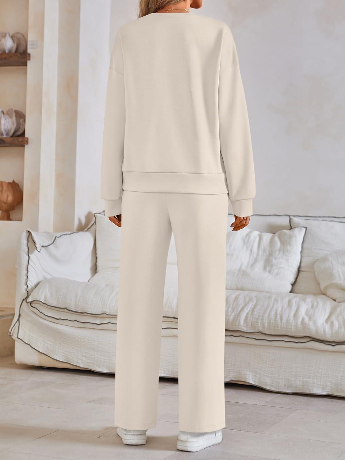 imageAUTOMET Womens Two Piece Lounge Sets Sweatsuits Outfit Wide Leg Sweatpants Tracksuit Loungewear Sweatshirt with PocketsApricot