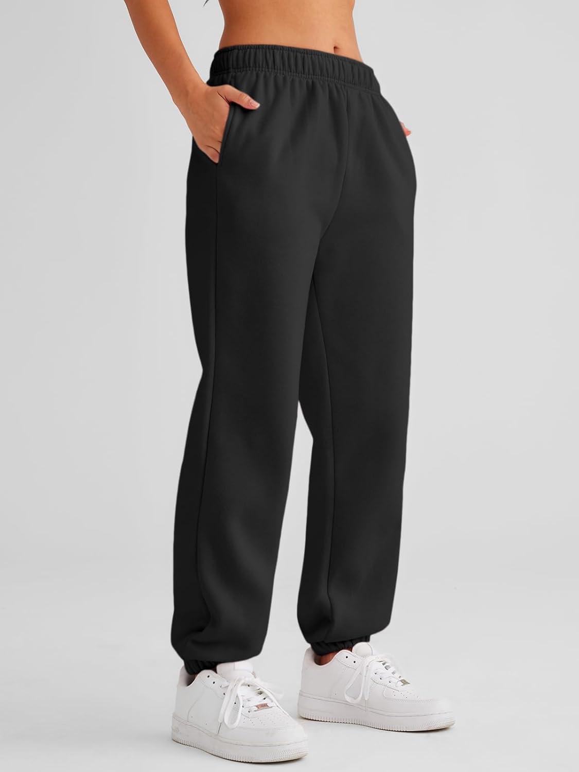 imageAUTOMET Womens Winter Casual Baggy Fleece Lined Sweatpants Fashion High Waisted Joggers Pants Athletic Clothes with PocketsBlack