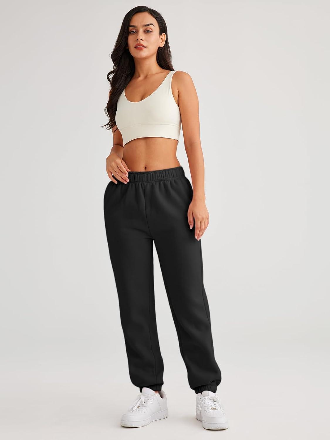 imageAUTOMET Womens Winter Casual Baggy Fleece Lined Sweatpants Fashion High Waisted Joggers Pants Athletic Clothes with PocketsBlack