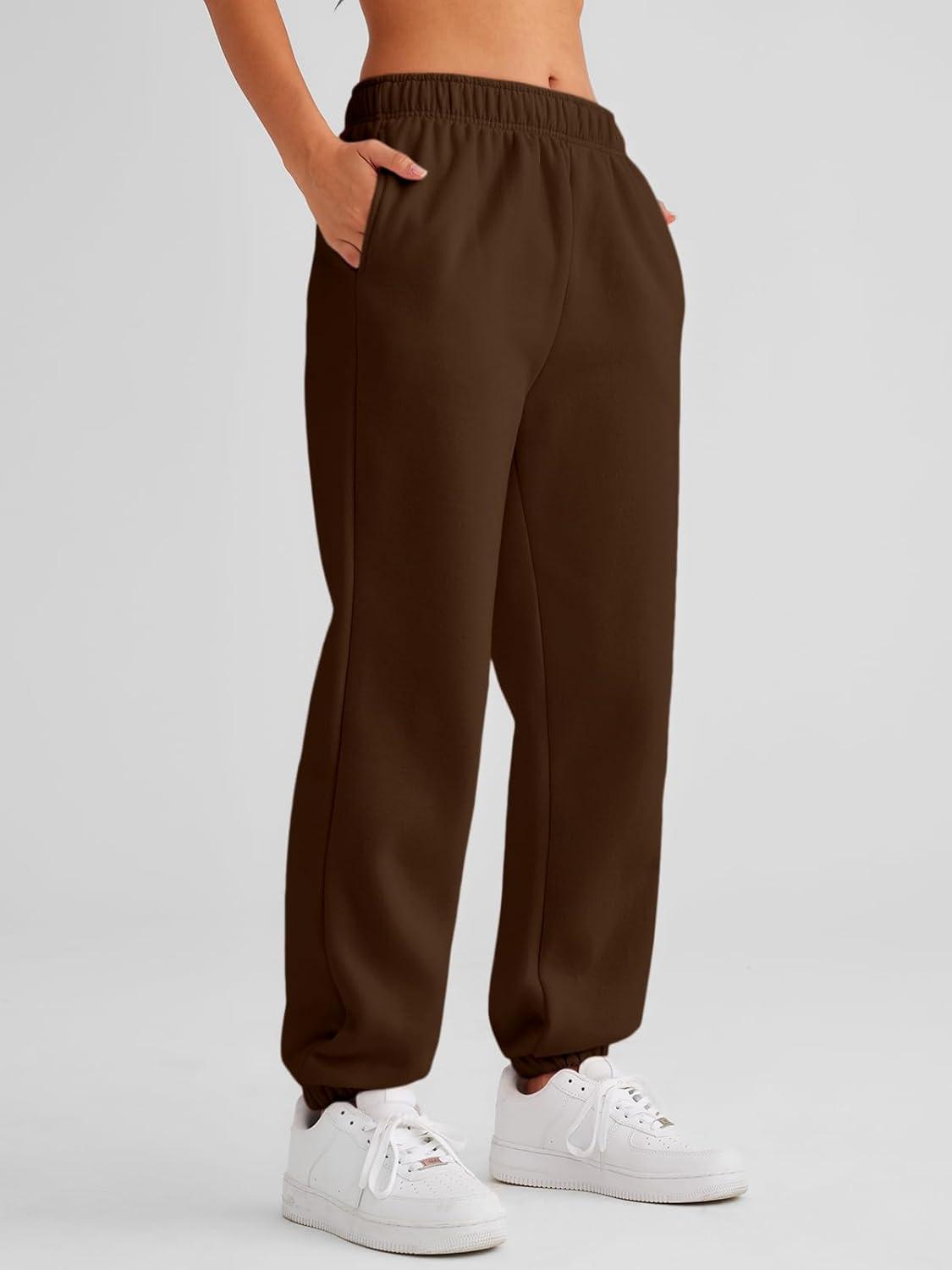 imageAUTOMET Womens Winter Casual Baggy Fleece Lined Sweatpants Fashion High Waisted Joggers Pants Athletic Clothes with PocketsBrown