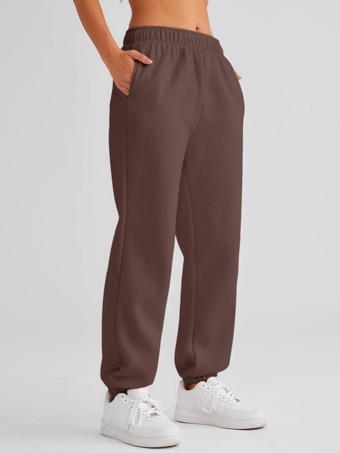 imageAUTOMET Womens Winter Casual Baggy Fleece Lined Sweatpants Fashion High Waisted Joggers Pants Athletic Clothes with PocketsCoffee