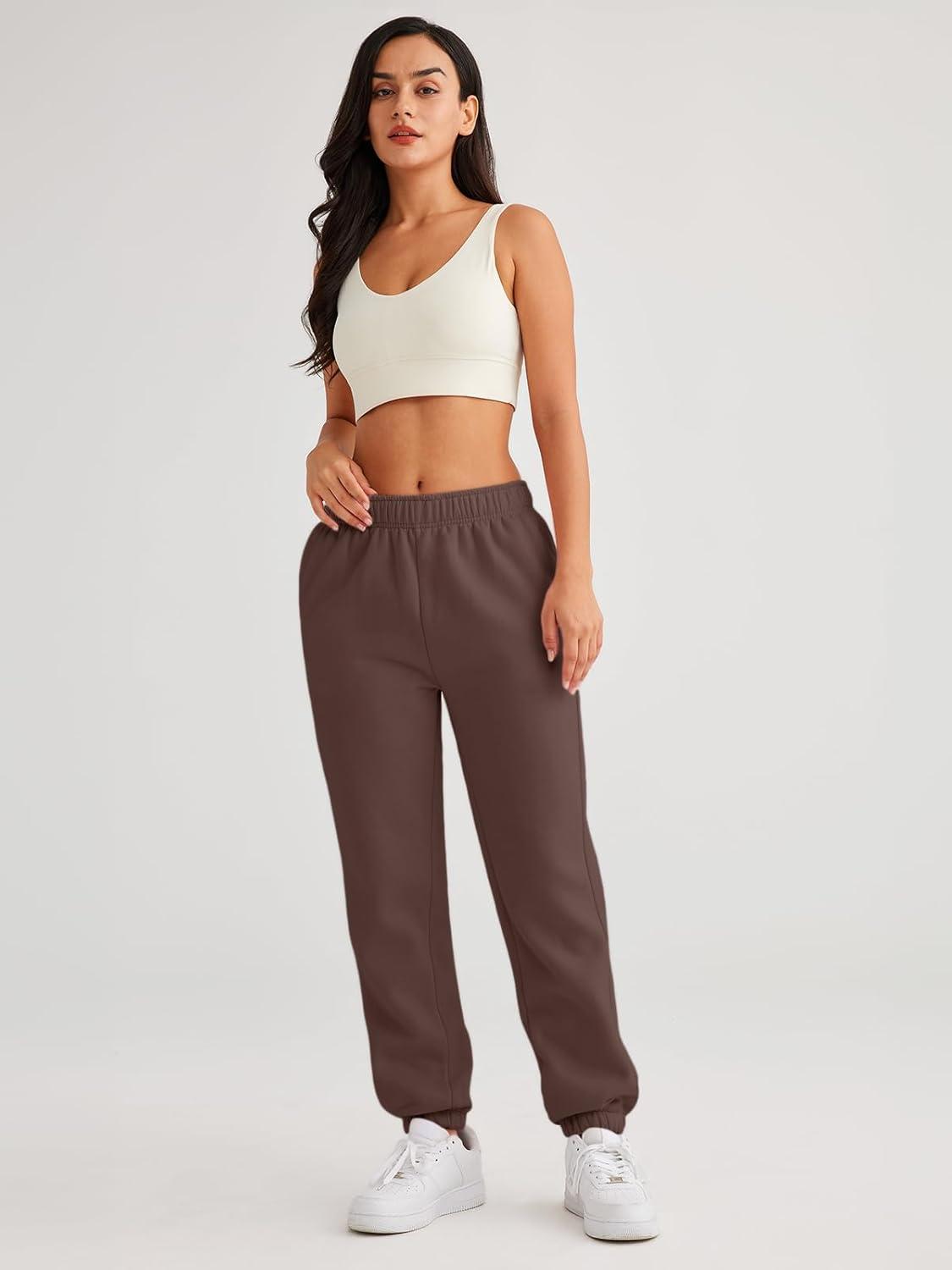 imageAUTOMET Womens Winter Casual Baggy Fleece Lined Sweatpants Fashion High Waisted Joggers Pants Athletic Clothes with PocketsCoffee