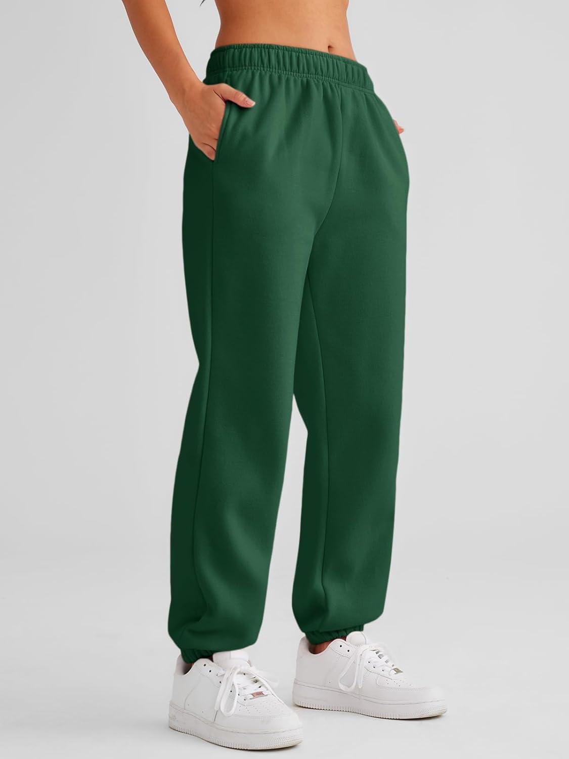 imageAUTOMET Womens Winter Casual Baggy Fleece Lined Sweatpants Fashion High Waisted Joggers Pants Athletic Clothes with PocketsDark Green