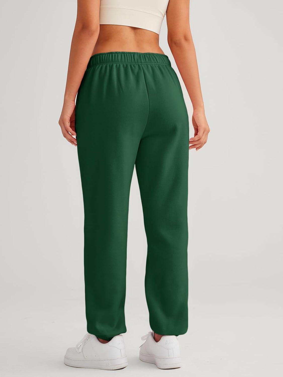 imageAUTOMET Womens Winter Casual Baggy Fleece Lined Sweatpants Fashion High Waisted Joggers Pants Athletic Clothes with PocketsDark Green