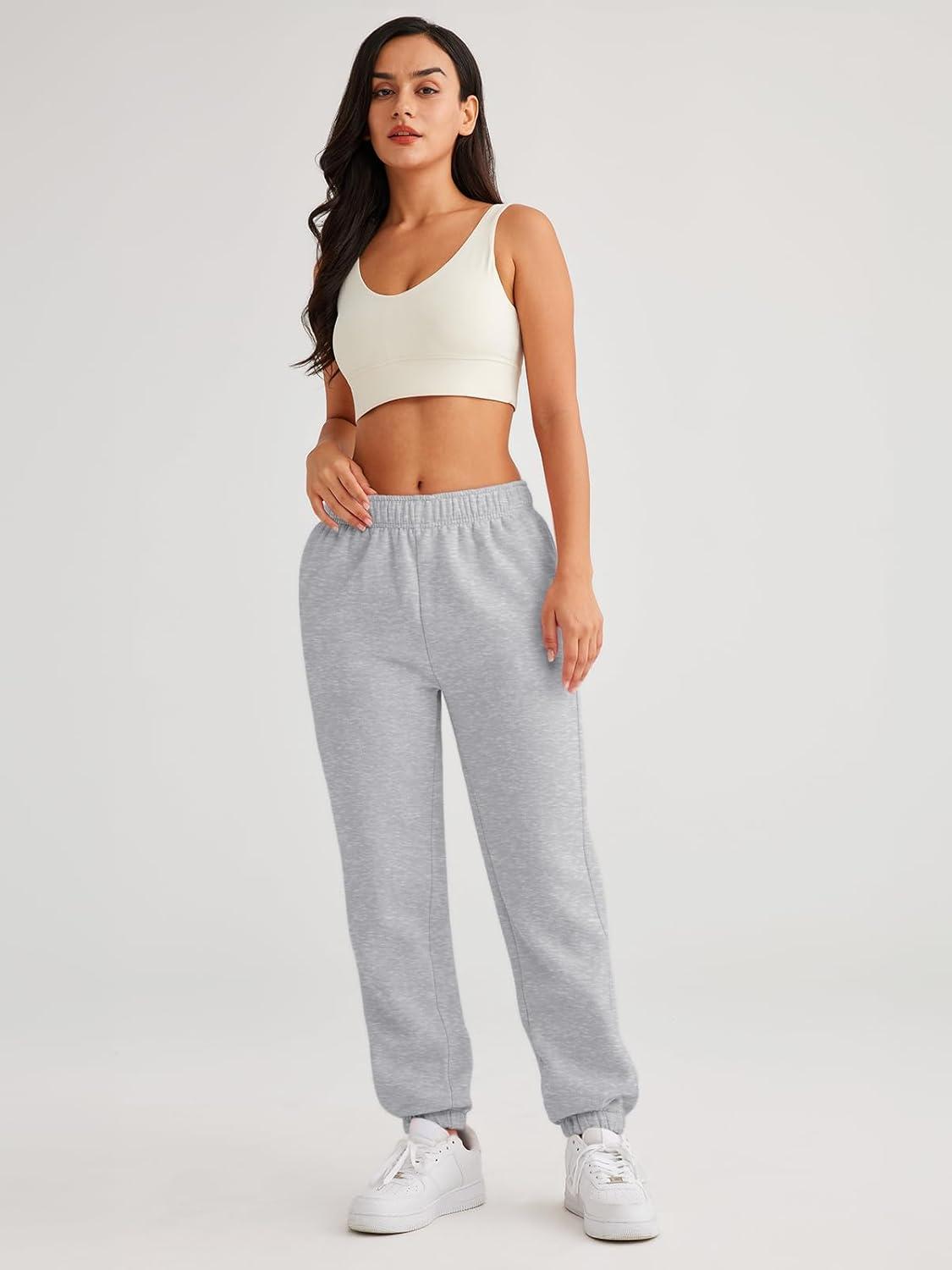 imageAUTOMET Womens Winter Casual Baggy Fleece Lined Sweatpants Fashion High Waisted Joggers Pants Athletic Clothes with PocketsGrey