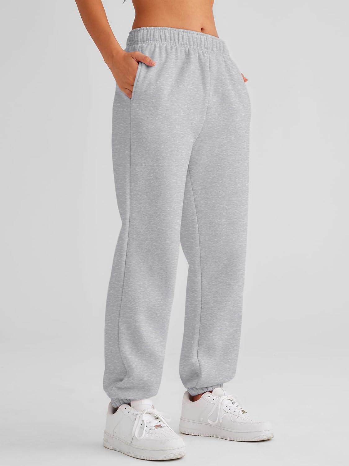 imageAUTOMET Womens Winter Casual Baggy Fleece Lined Sweatpants Fashion High Waisted Joggers Pants Athletic Clothes with PocketsGrey