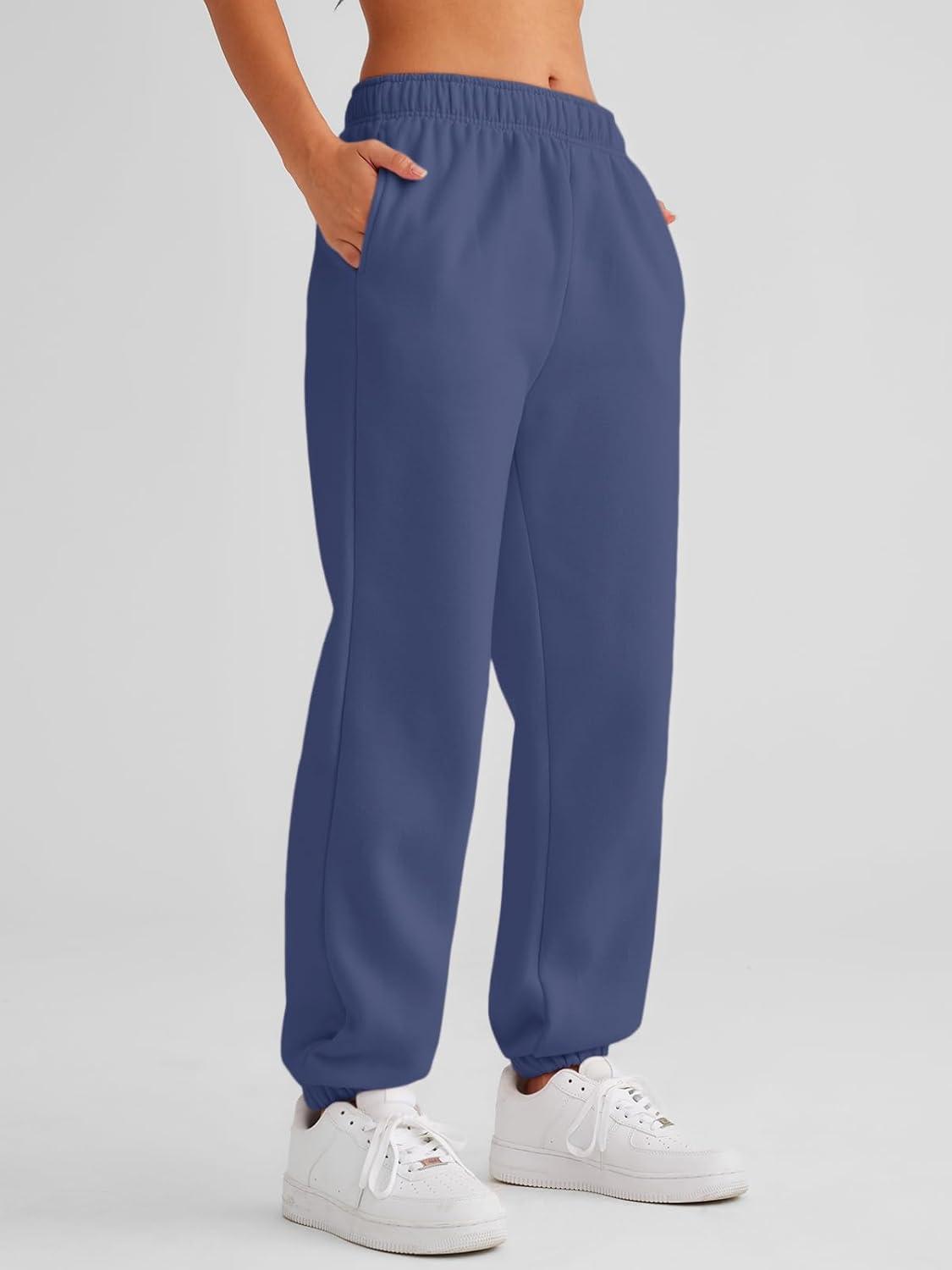 imageAUTOMET Womens Winter Casual Baggy Fleece Lined Sweatpants Fashion High Waisted Joggers Pants Athletic Clothes with PocketsNavy Blue