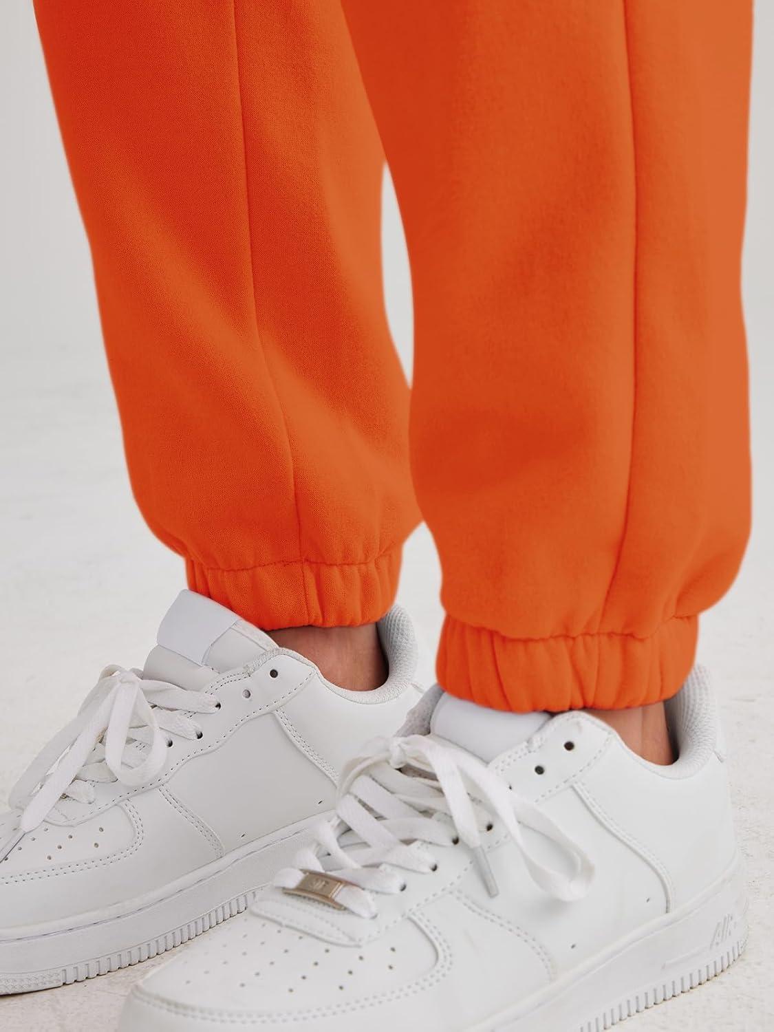 imageAUTOMET Womens Winter Casual Baggy Fleece Lined Sweatpants Fashion High Waisted Joggers Pants Athletic Clothes with PocketsOrange