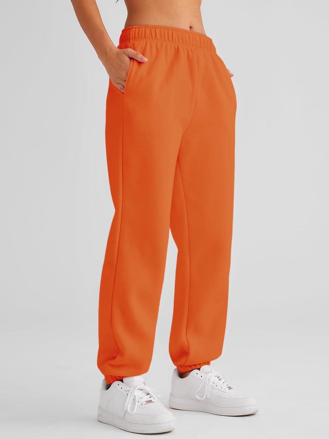 imageAUTOMET Womens Winter Casual Baggy Fleece Lined Sweatpants Fashion High Waisted Joggers Pants Athletic Clothes with PocketsOrange
