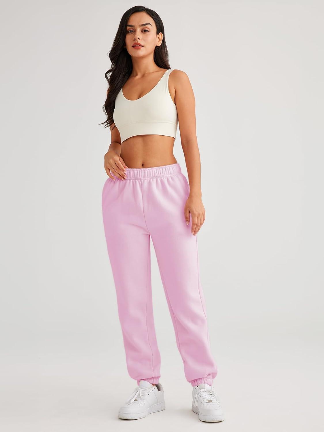imageAUTOMET Womens Winter Casual Baggy Fleece Lined Sweatpants Fashion High Waisted Joggers Pants Athletic Clothes with PocketsPink