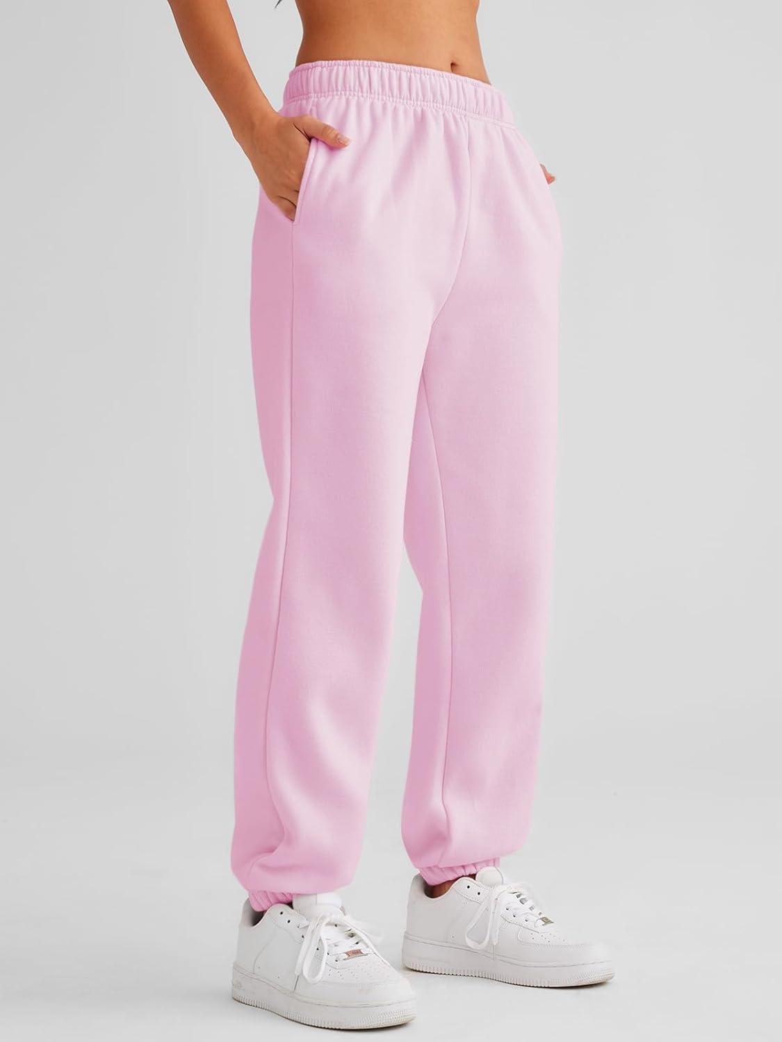 imageAUTOMET Womens Winter Casual Baggy Fleece Lined Sweatpants Fashion High Waisted Joggers Pants Athletic Clothes with PocketsPink
