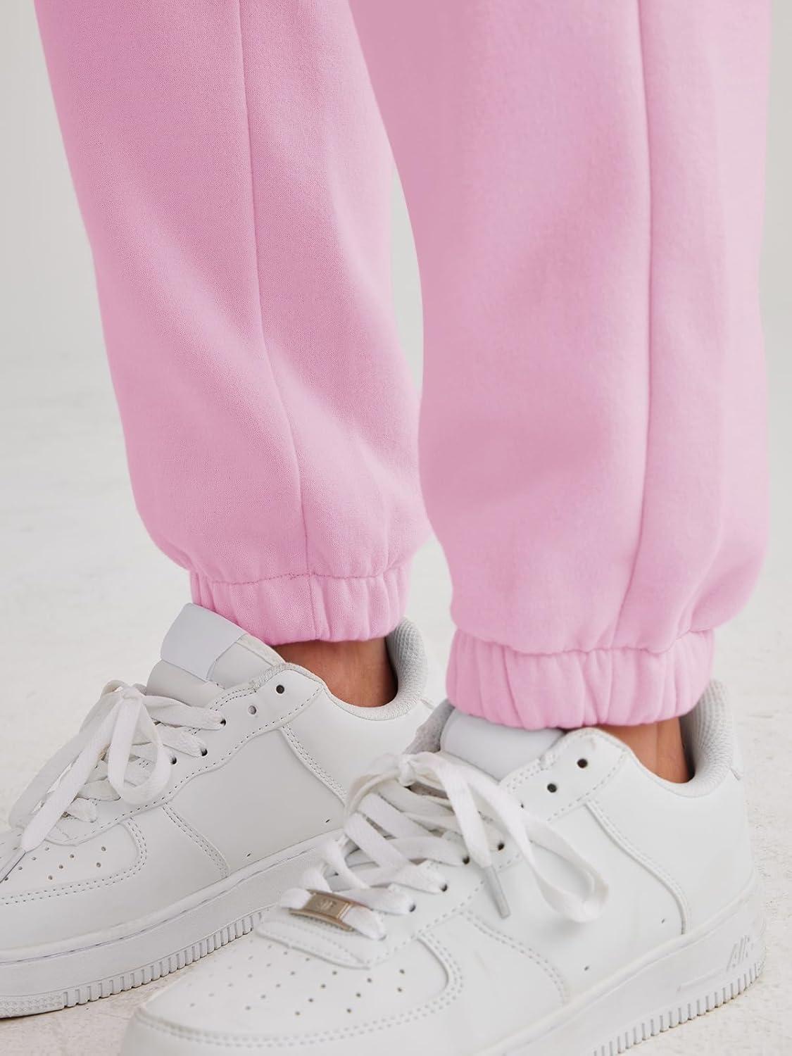 imageAUTOMET Womens Winter Casual Baggy Fleece Lined Sweatpants Fashion High Waisted Joggers Pants Athletic Clothes with PocketsPink