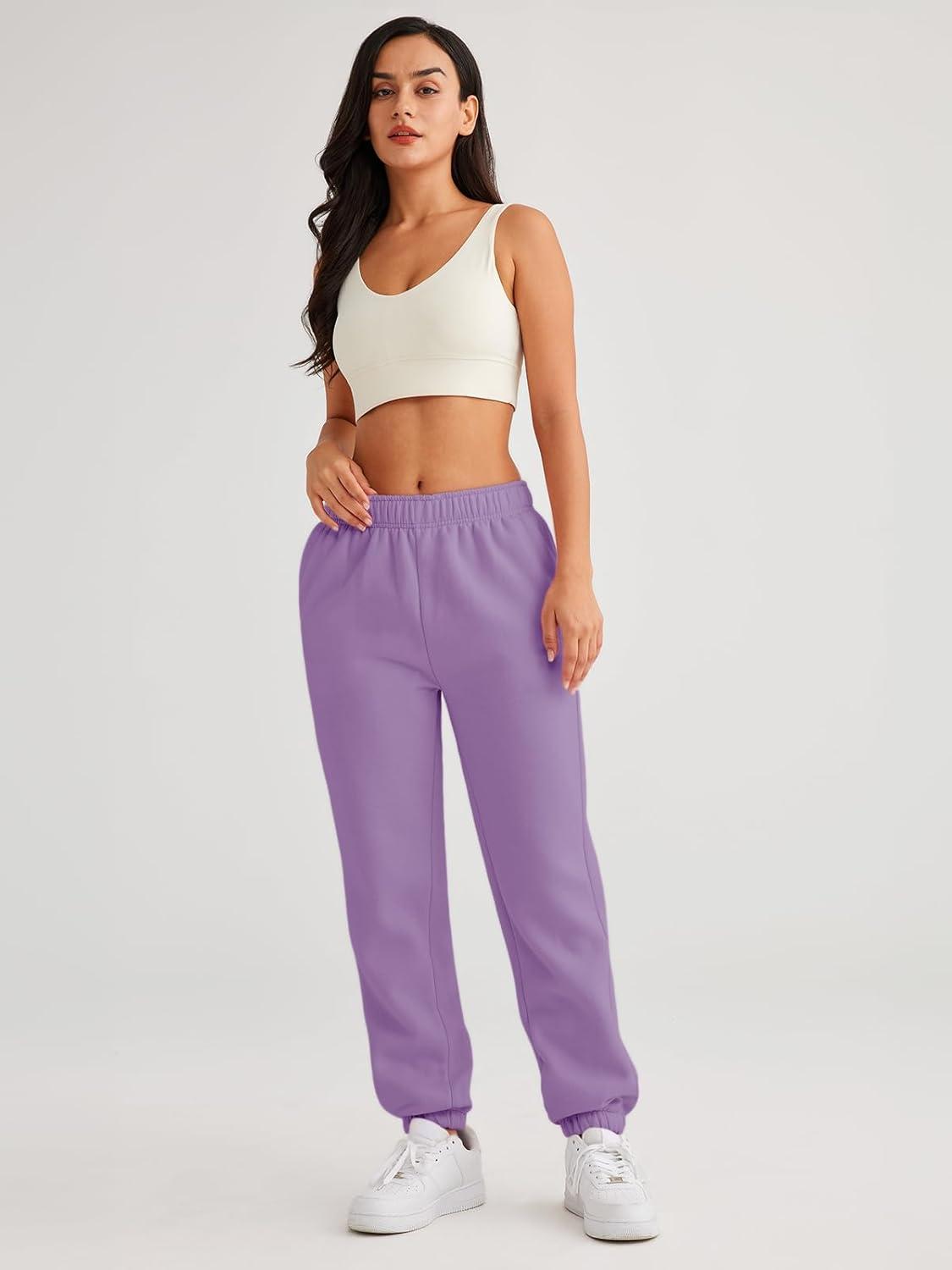 imageAUTOMET Womens Winter Casual Baggy Fleece Lined Sweatpants Fashion High Waisted Joggers Pants Athletic Clothes with PocketsPurple
