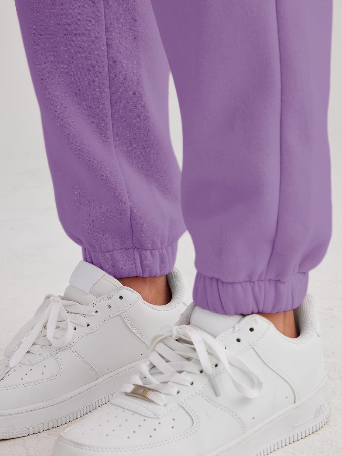 imageAUTOMET Womens Winter Casual Baggy Fleece Lined Sweatpants Fashion High Waisted Joggers Pants Athletic Clothes with PocketsPurple