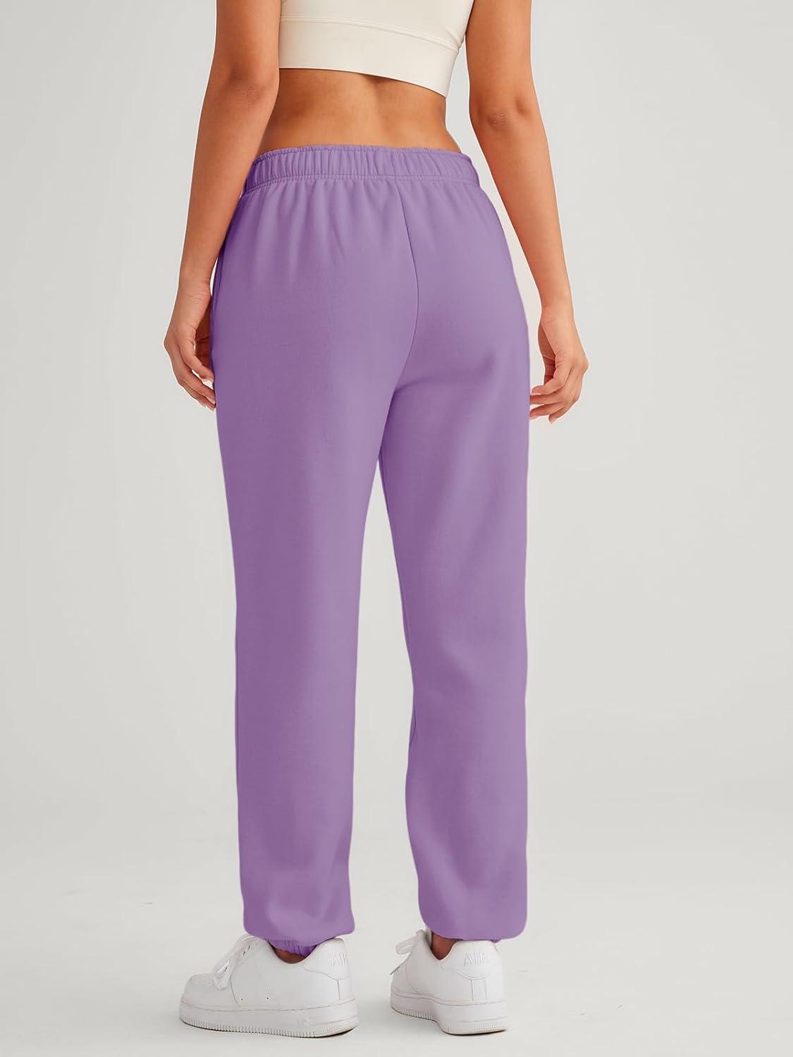 imageAUTOMET Womens Winter Casual Baggy Fleece Lined Sweatpants Fashion High Waisted Joggers Pants Athletic Clothes with PocketsPurple