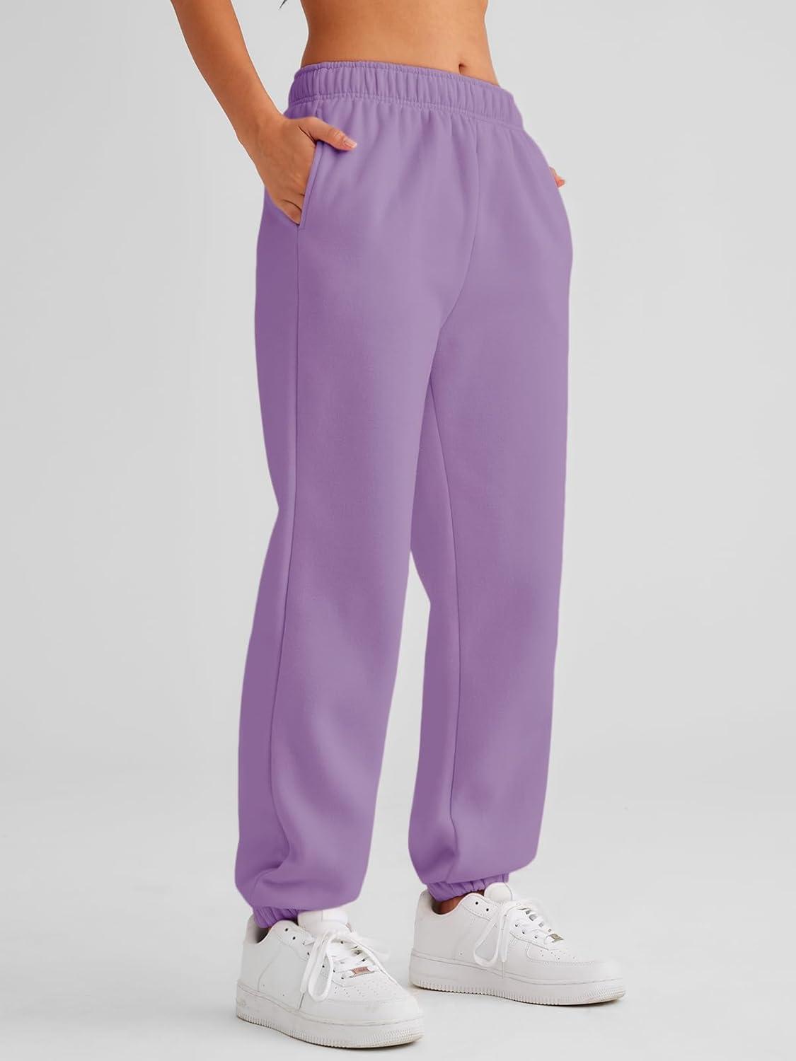 imageAUTOMET Womens Winter Casual Baggy Fleece Lined Sweatpants Fashion High Waisted Joggers Pants Athletic Clothes with PocketsPurple