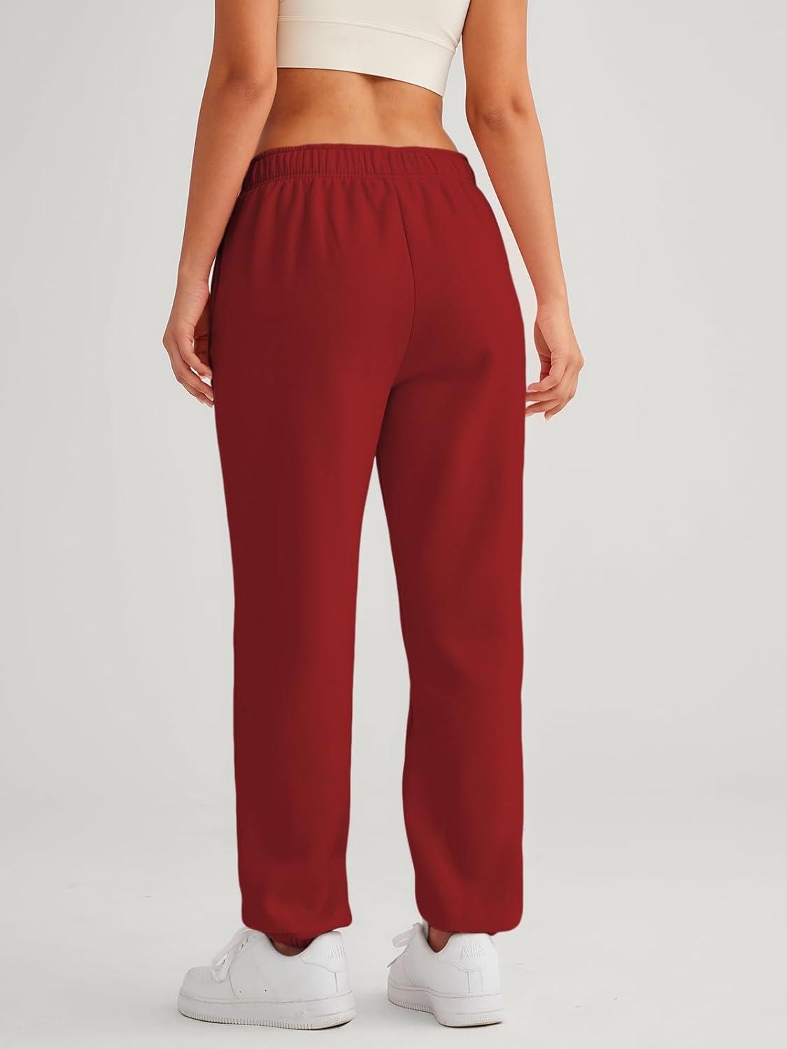 imageAUTOMET Womens Winter Casual Baggy Fleece Lined Sweatpants Fashion High Waisted Joggers Pants Athletic Clothes with PocketsRed