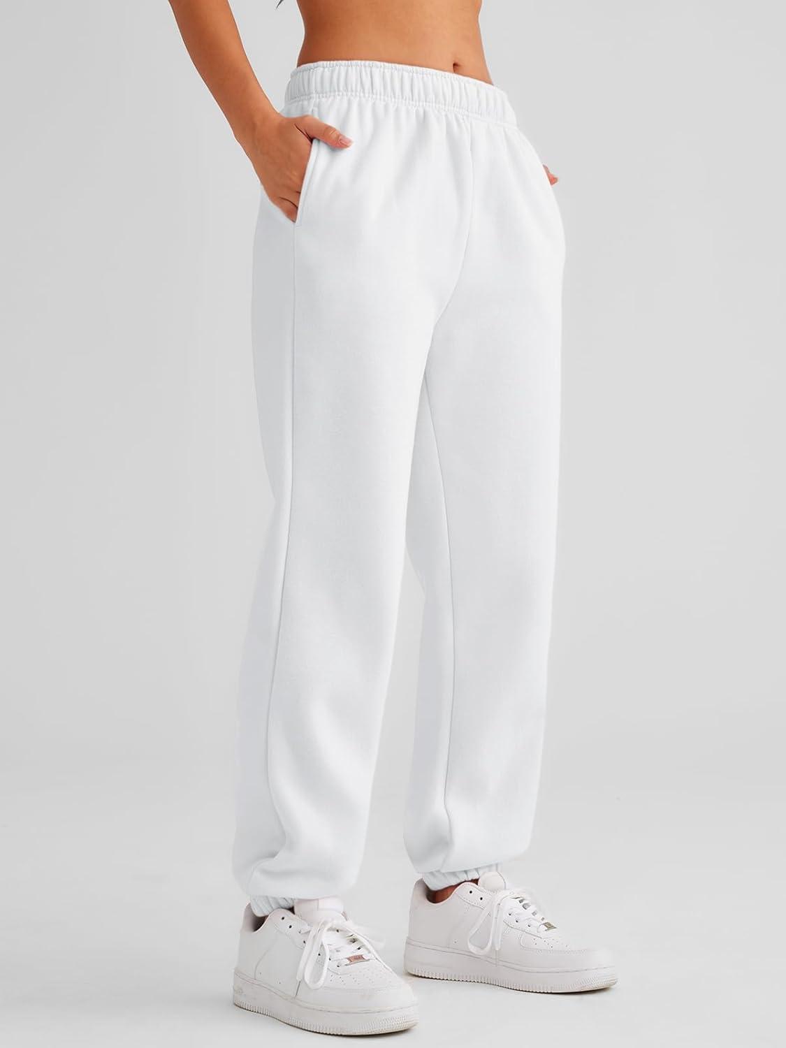 imageAUTOMET Womens Winter Casual Baggy Fleece Lined Sweatpants Fashion High Waisted Joggers Pants Athletic Clothes with PocketsWhite