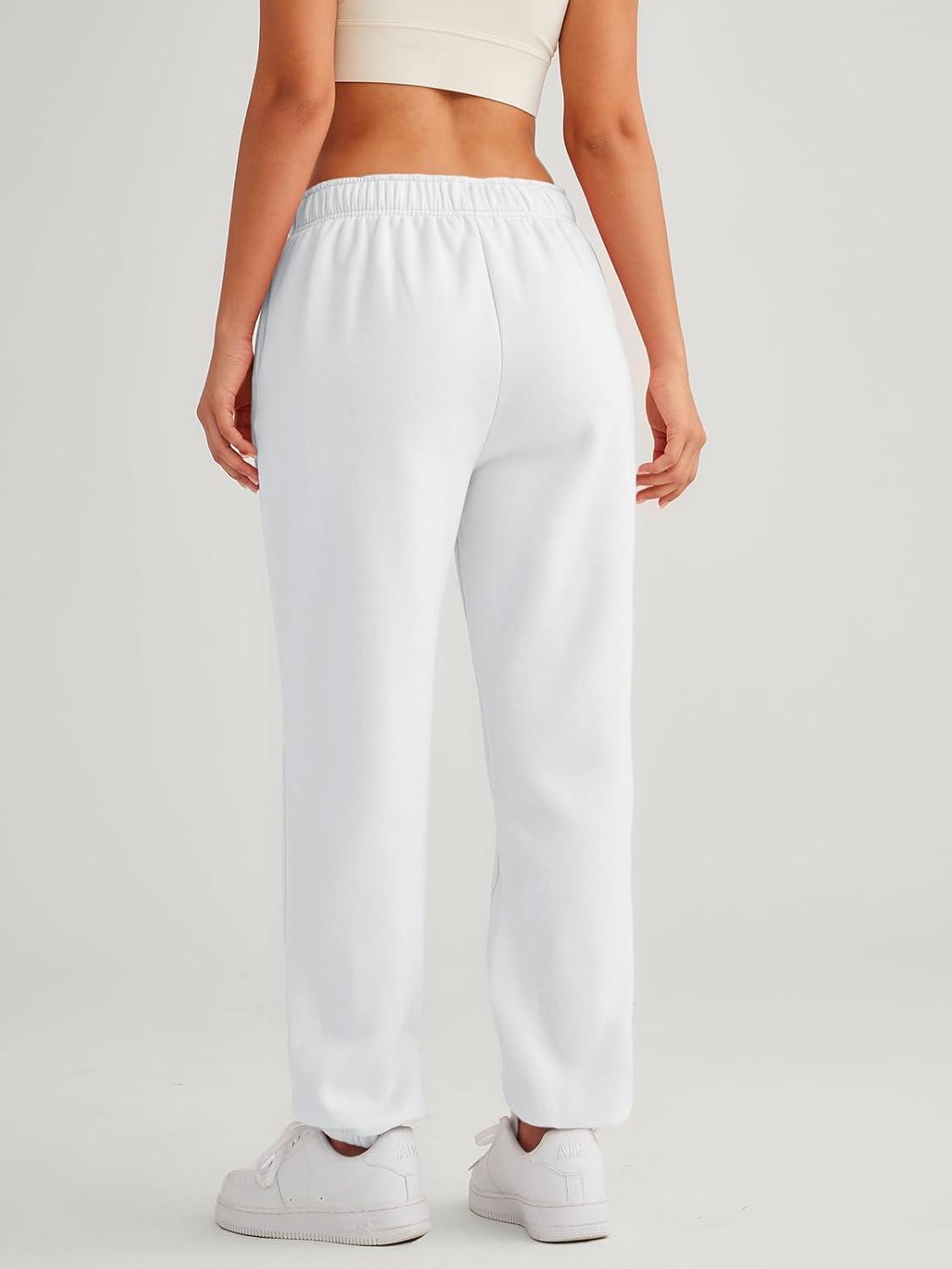 imageAUTOMET Womens Winter Casual Baggy Fleece Lined Sweatpants Fashion High Waisted Joggers Pants Athletic Clothes with PocketsWhite