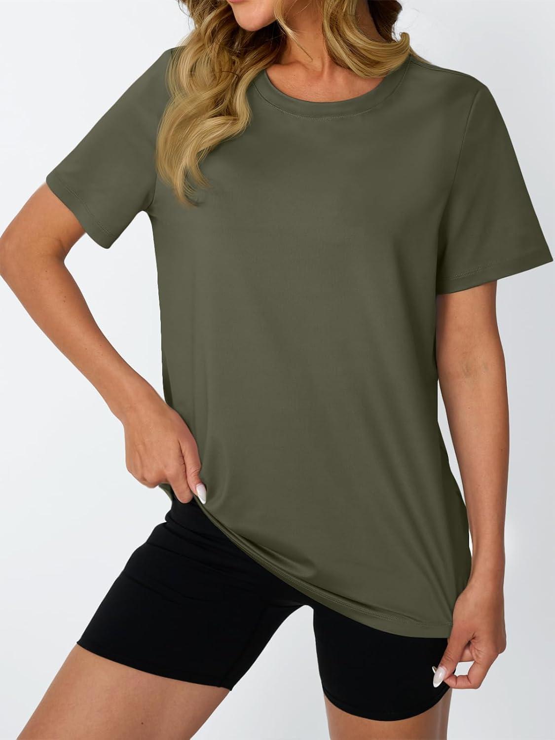 imageAUTOMET Womens Workout Tops Short Sleeve Gym Shirts Summer Athletic Yoga Tshirts Loose Fit Casual Clothes 2025Armygreen