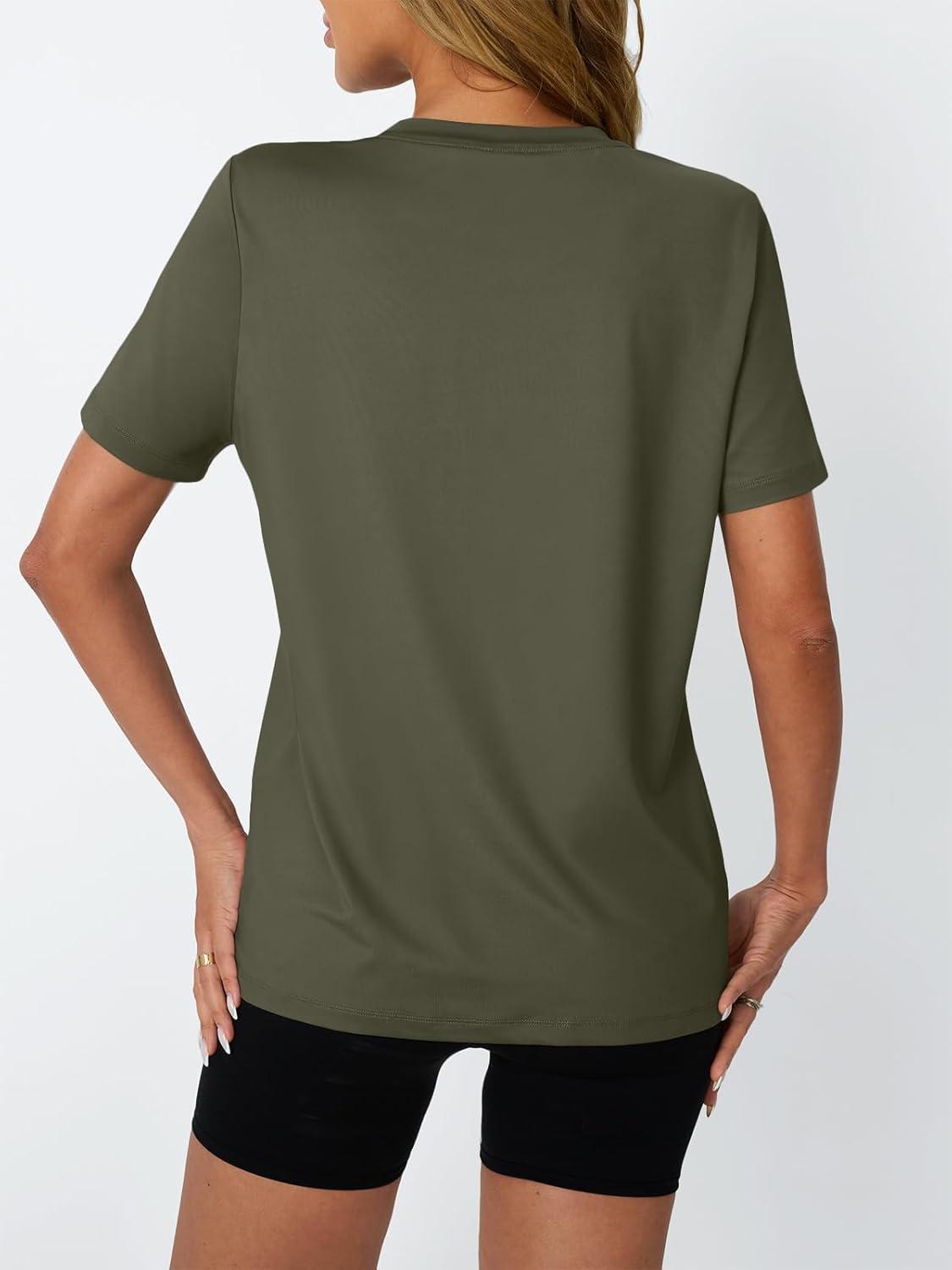 imageAUTOMET Womens Workout Tops Short Sleeve Gym Shirts Summer Athletic Yoga Tshirts Loose Fit Casual Clothes 2025Armygreen