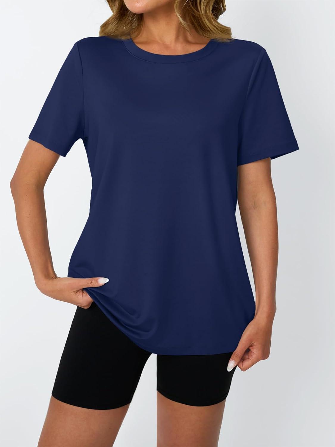 imageAUTOMET Womens Workout Tops Short Sleeve Gym Shirts Summer Athletic Yoga Tshirts Loose Fit Casual Clothes 2025Darkblue