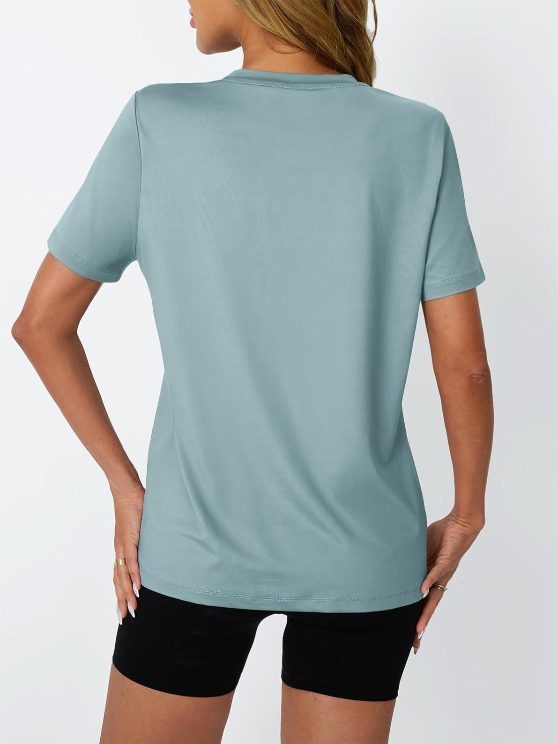 imageAUTOMET Womens Workout Tops Short Sleeve Gym Shirts Summer Athletic Yoga Tshirts Loose Fit Casual Clothes 2025Lakeblue