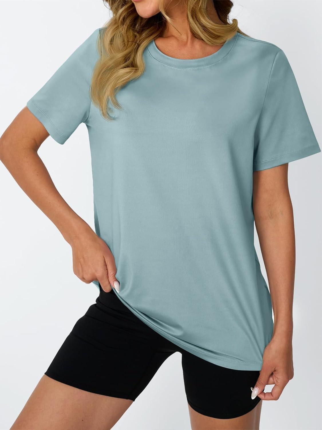 imageAUTOMET Womens Workout Tops Short Sleeve Gym Shirts Summer Athletic Yoga Tshirts Loose Fit Casual Clothes 2025Lakeblue